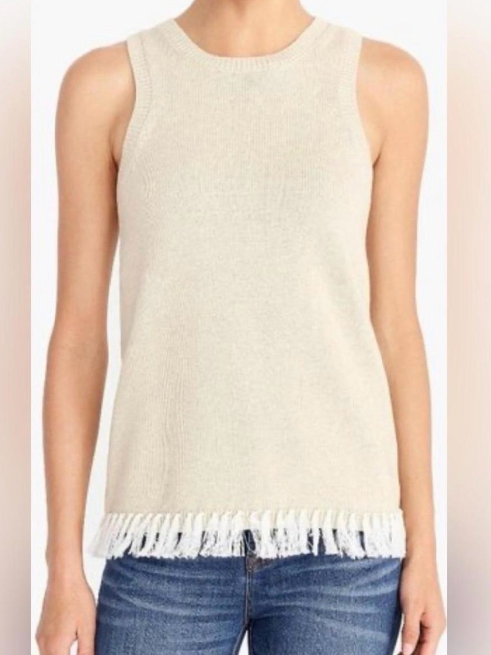 J. Crew 100% cotton Fringe Hem Sleeveless Knit Top - Cream